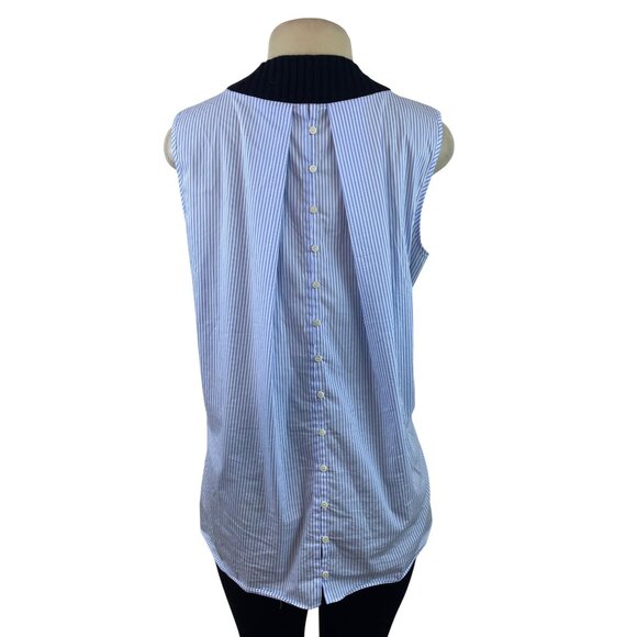 Striped Back Button Sleeveless Blouse With Ribbed Knit Vest Combo Size M - Picture 3 of 8